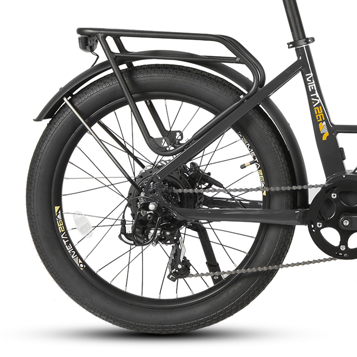 EUNORAU META26 rear hub motor wheel shown on the bike