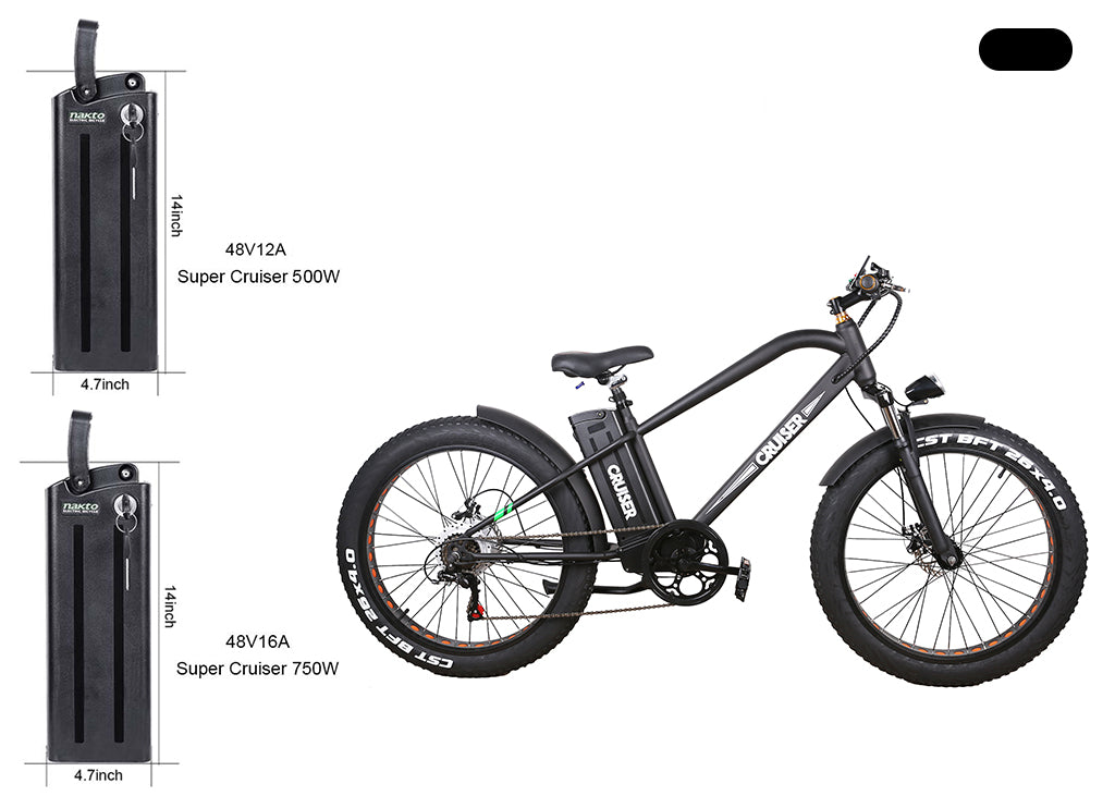 NAKTO Super Cruiser e-bike with replacement battery