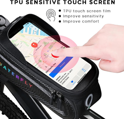 Bike Front Frame Bag: Bike Top Tube Phone Mount Bag Cycling Waterproof Phone Holder Pouch Bicycle Handlebar Pouch