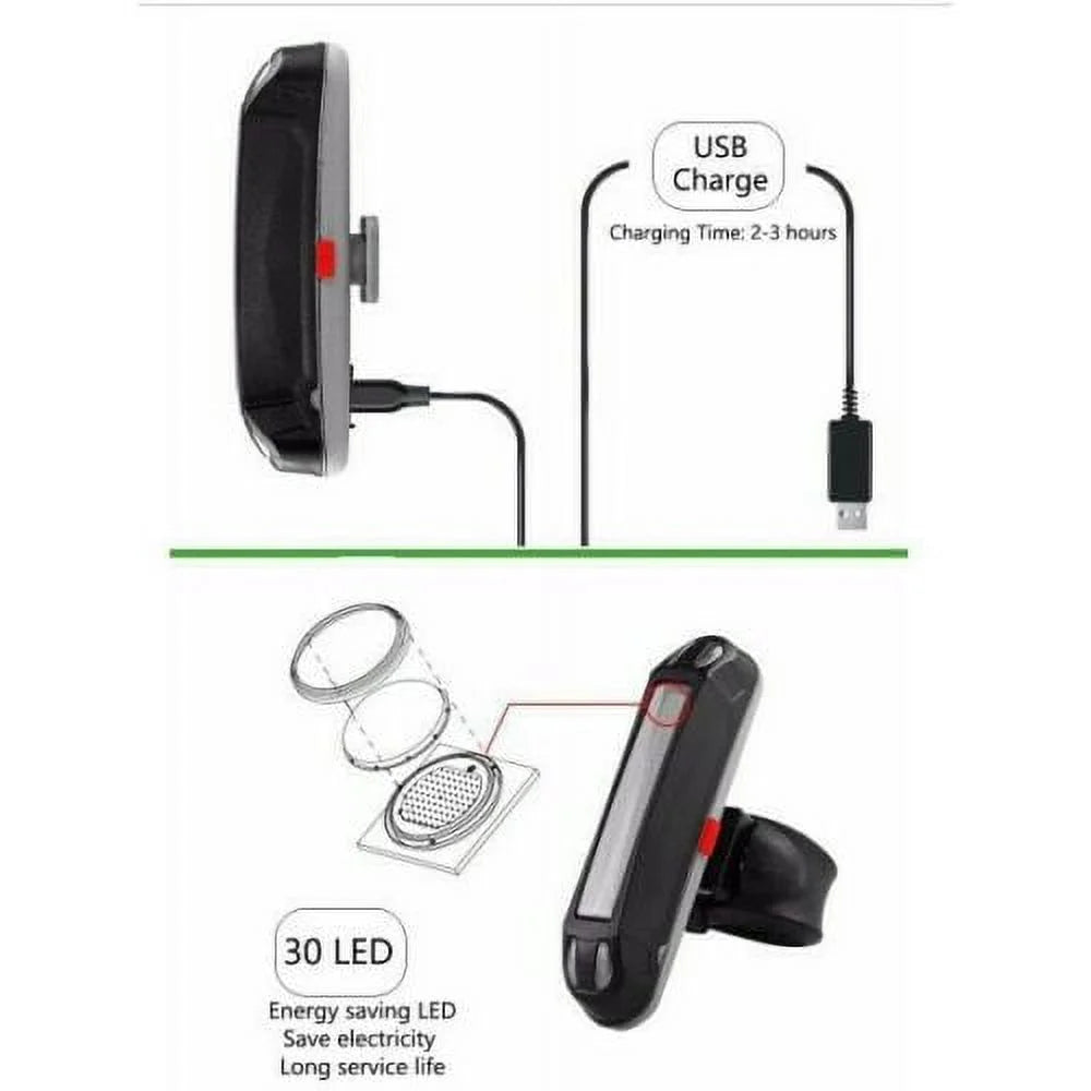 Bike Tail Light Waterproof LED USB Bicycle Safety 3-Colors Rear Light