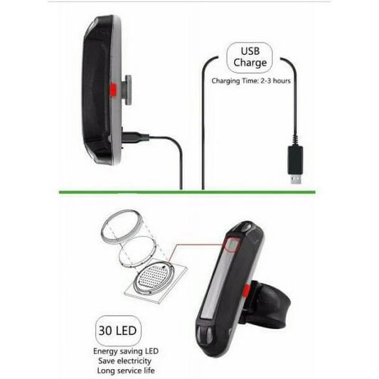 Bike Tail Light Waterproof LED USB Bicycle Safety 3-Colors Rear Light