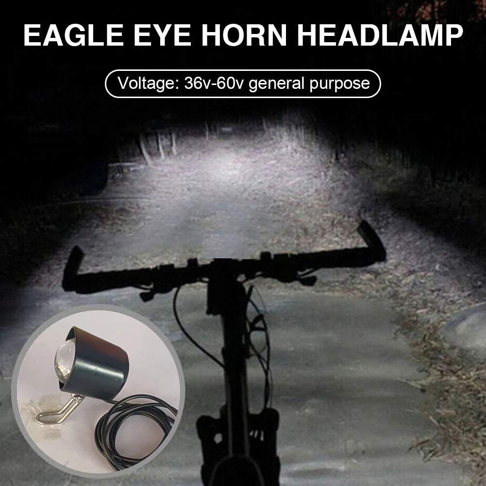 36V/48V/60V E-Bike Horn Light Electric Scooter LED Headlight 18W Waterproof 2 in 1 Horn Lamp Motorcycle Bicycle Flashlight