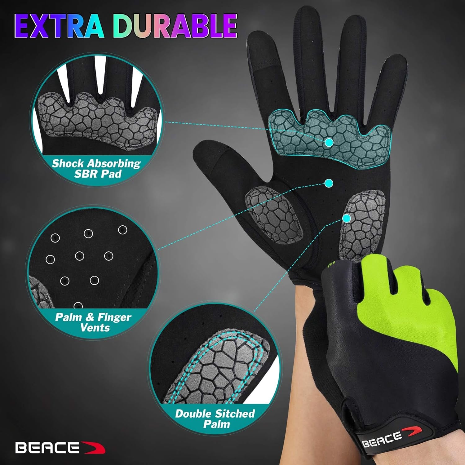 Cycling Bike Biking Gloves for Women(Colorful Night Glow) with Touch Screen-Full Finger Workout Road Mountain Bike Gloves Anti-Slip Silicone Palm