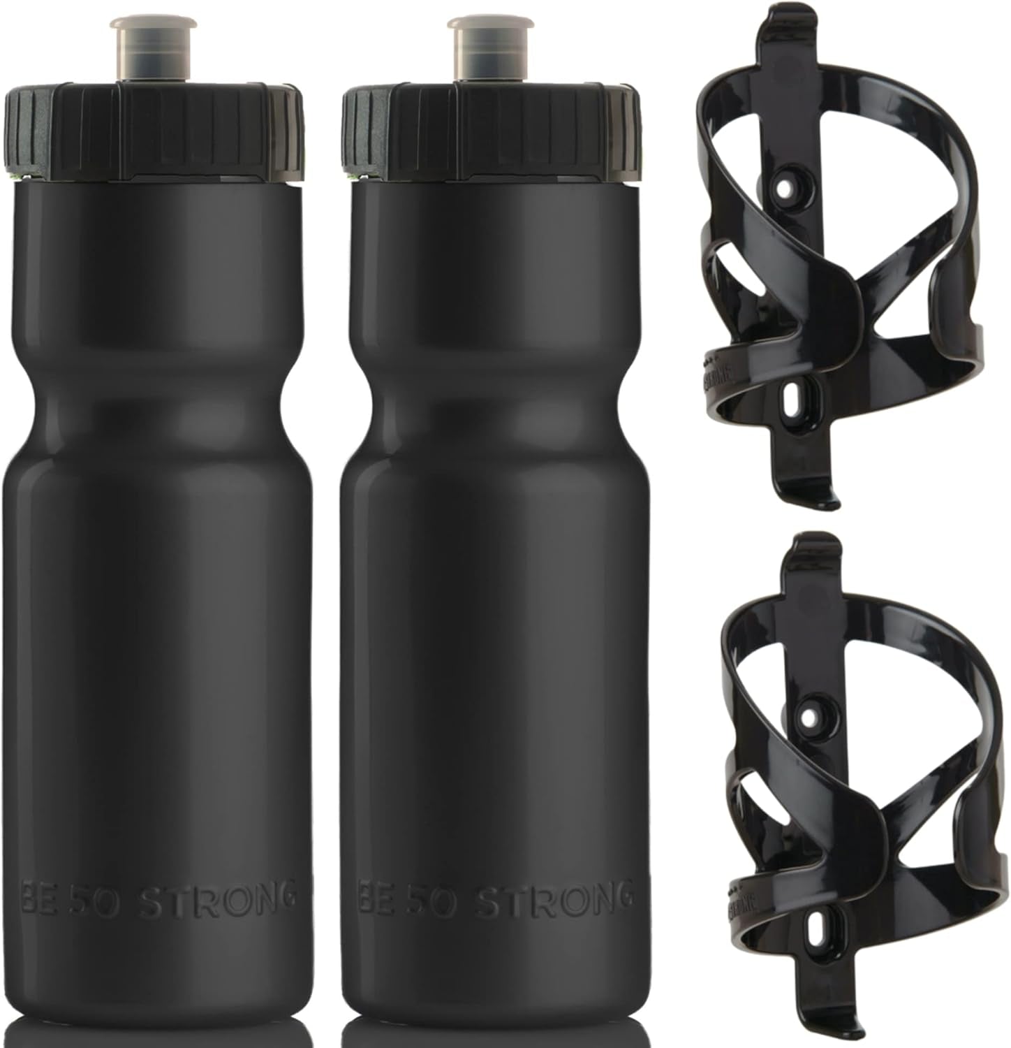 Bike Water Bottle Holder & Bottle Combo – 2-Pack 22 Oz Sports Squeeze Bottles with Pull Top Cap & Easy-Install Bike Cage – Made in USA –  Brand