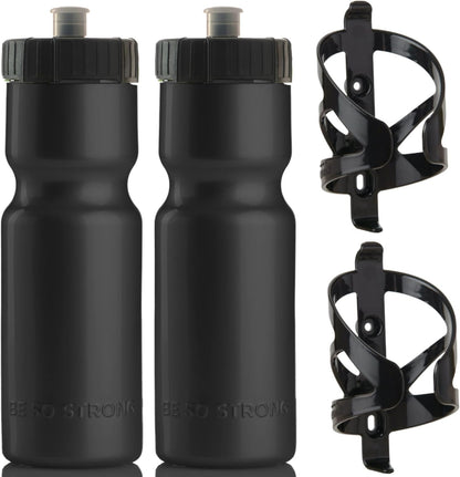 Bike Water Bottle Holder & Bottle Combo – 2-Pack 22 Oz Sports Squeeze Bottles with Pull Top Cap & Easy-Install Bike Cage – Made in USA –  Brand