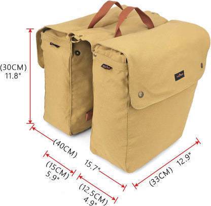 Canvas Cycling Bicycle Bike Pannier Rear Seat Bag Rack Trunk (Waterproof, Roll-Up) (Khaki)