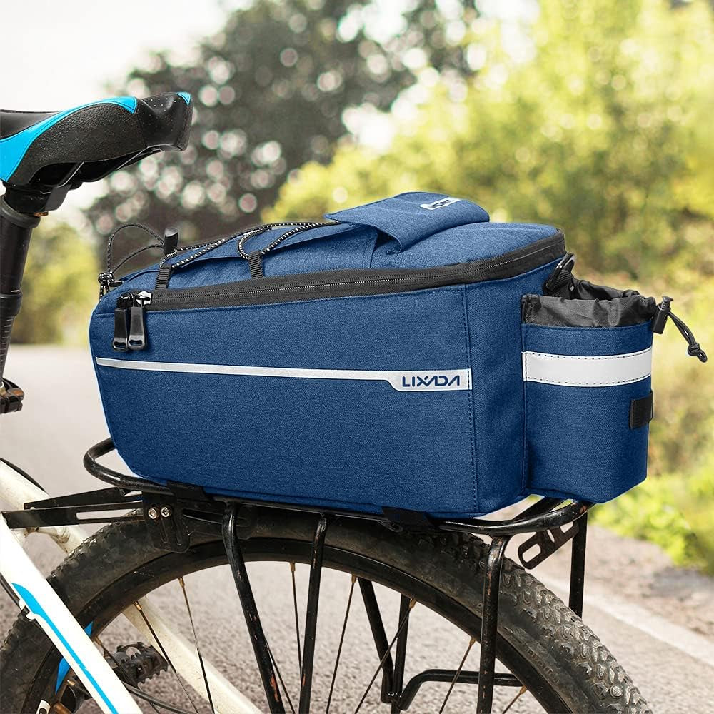 Bike Panniers Bike Trunk Bag Insulated Bag for Warm/Cool Items, Bicycle Rear Rack Storage Luggage Bicycle Seat Multifunctional Insulated Trunk Cooler Bag Shoulder Bag 11.4 6.3 6.7In