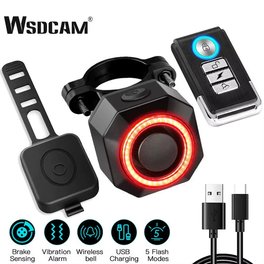 Bicycle Alarm Waterproof USB Charging Burglar Taillight Remote Control Motorcycle Alarm Security Protection 110Db