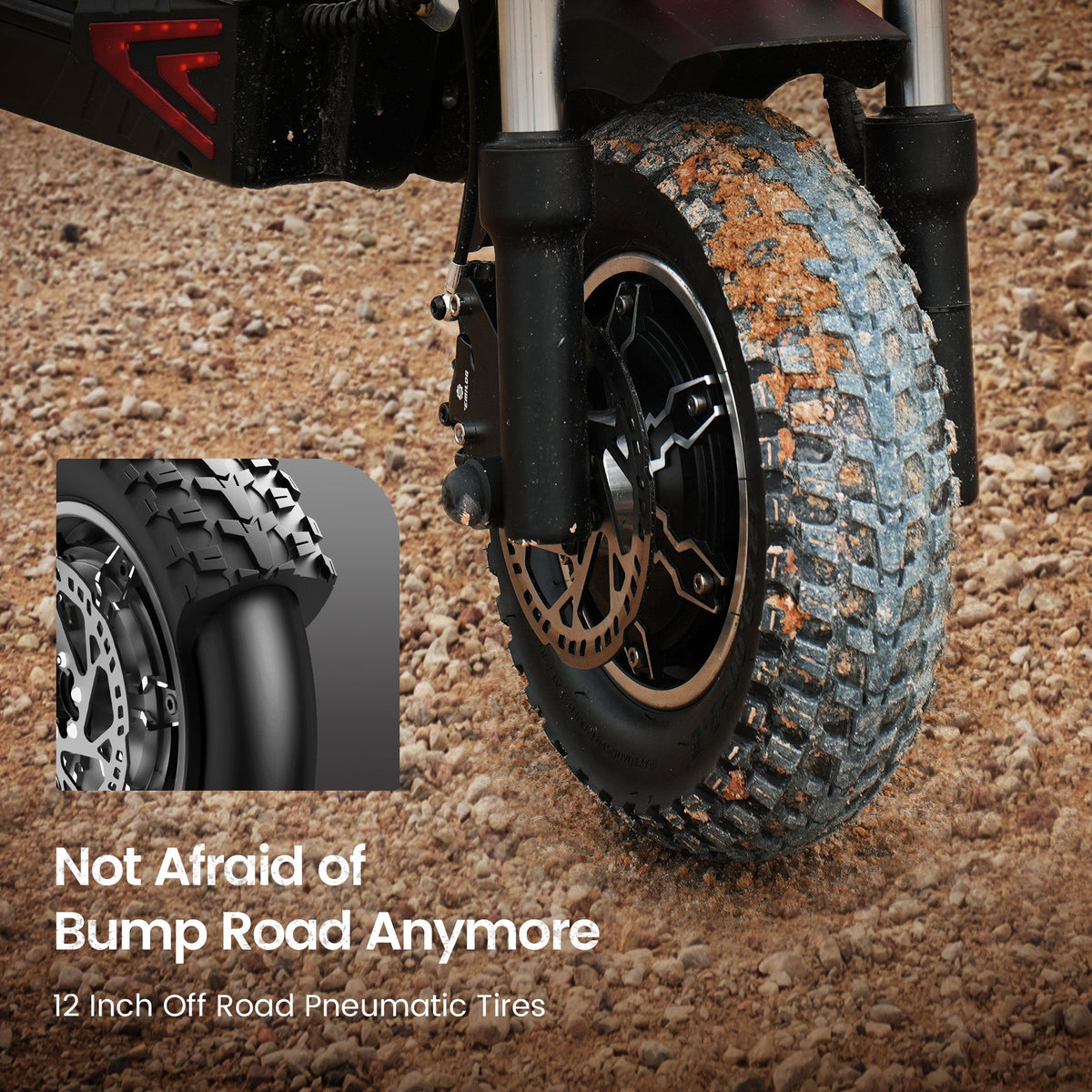 iScooter iX8 off-road tire on rough terrain