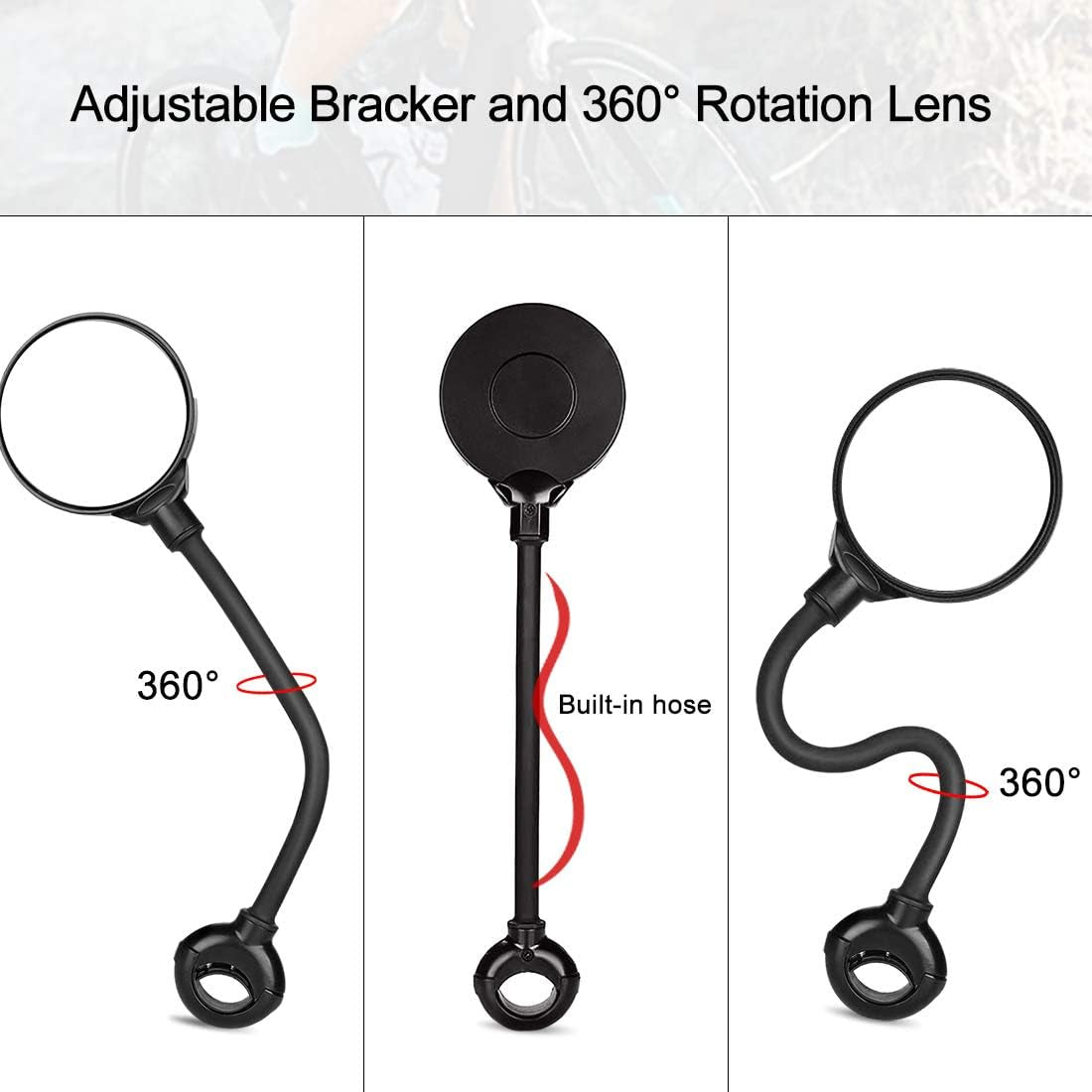Bike Mirror Handlebar Mount HD Bike Rear View Mirror Bicycle Mirrors for Handlebars Adjustable Rotatable Bike Mirrors Ride Safely (A-2 Pcs Black Long Mirror)