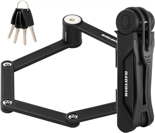 BIGLUFU folding bike lock unfolded, black, showing alloy steel links