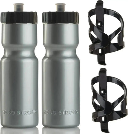 Bike Bottle Holder & Bottle Combo – 2-Pack (22oz Sports Squeeze Bottles + Easy-Install Cage)EvolveRide