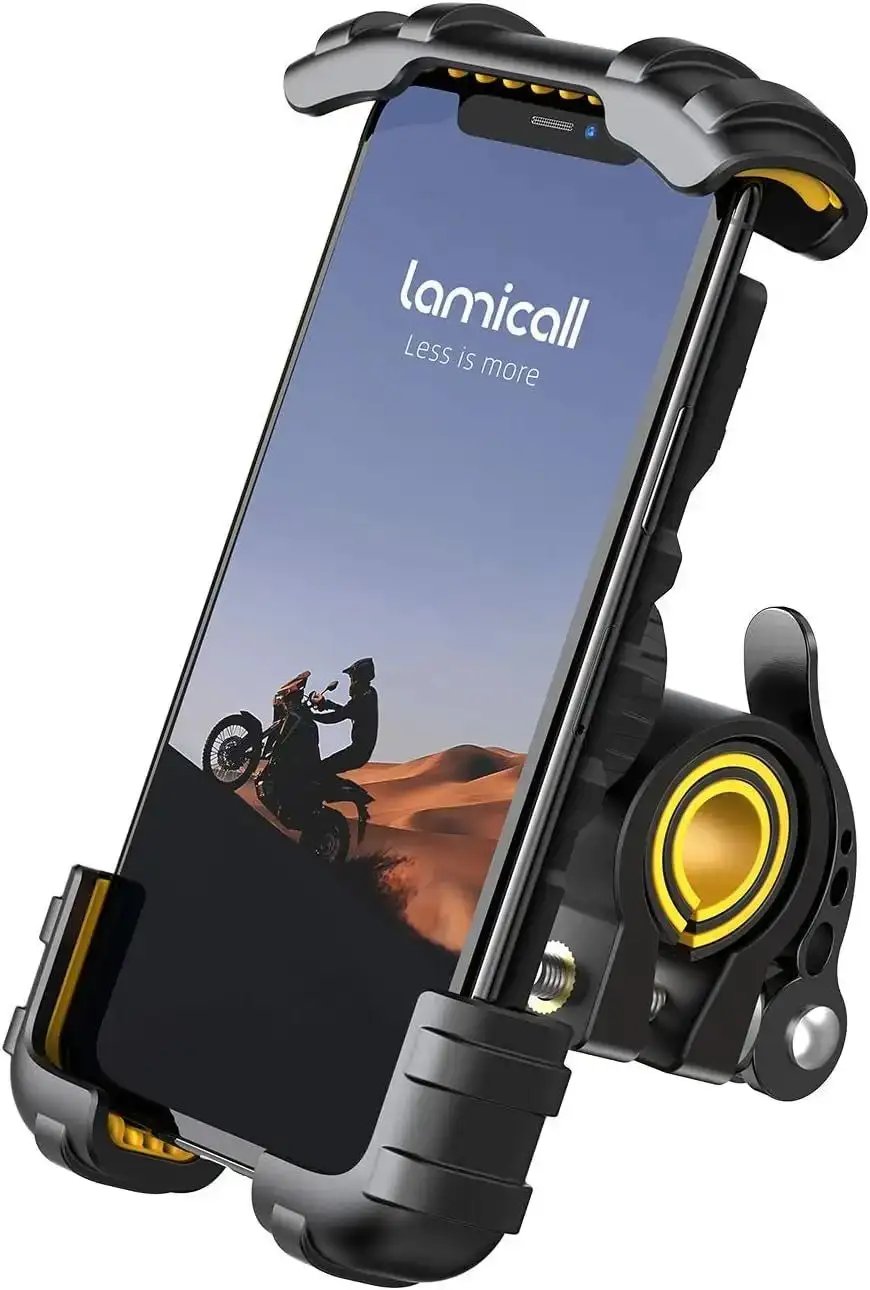 Lamicall bike and motorcycle phone holder, yellow, showing shockproof pads