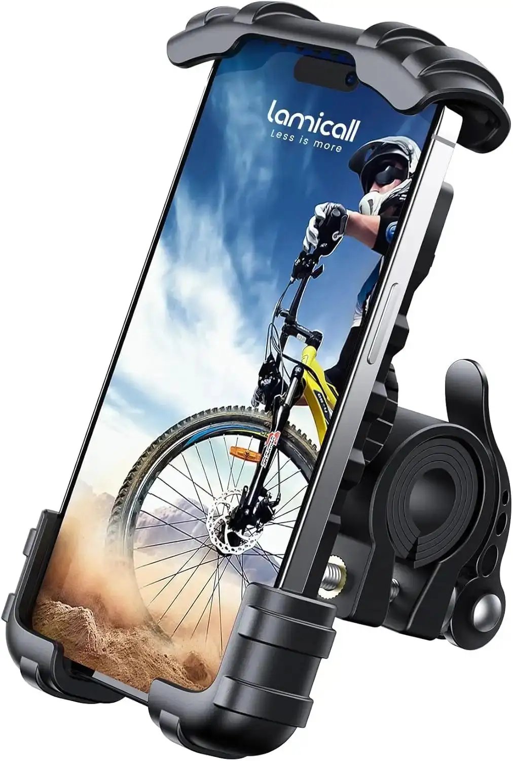 Lamicall bike and motorcycle phone holder, black, secure corner-lock design