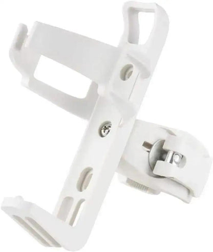 Bike bottle holder with water bottle secured, side angle view