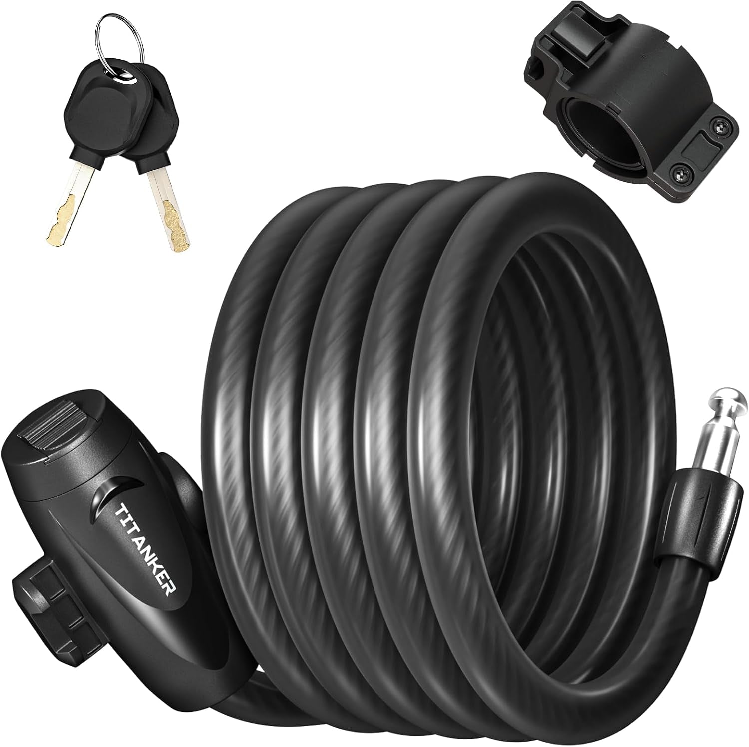 Bike Lock, 1/2 Inch Thick Bike Lock Cable Coiled Secure Bicycle Lock with Keys Scooter Lock Bike Locks Heavy Duty anti Theft Bike Cable Lock with Mounting Bracket (4Feet, 6 Feet)