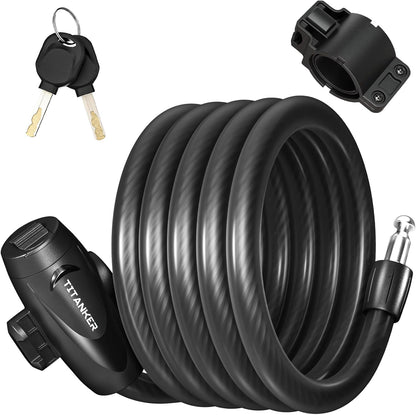 Bike Lock, 1/2 Inch Thick Bike Lock Cable Coiled Secure Bicycle Lock with Keys Scooter Lock Bike Locks Heavy Duty anti Theft Bike Cable Lock with Mounting Bracket (4Feet, 6 Feet)