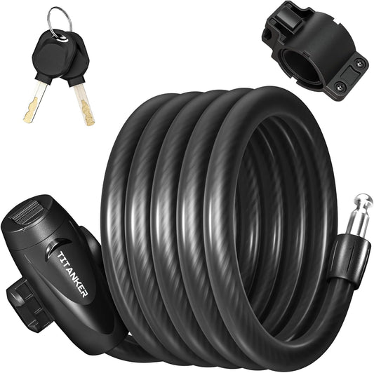 Bike Lock, 1/2 Inch Thick Bike Lock Cable Coiled Secure Bicycle Lock with Keys Scooter Lock Bike Locks Heavy Duty anti Theft Bike Cable Lock with Mounting Bracket (4Feet, 6 Feet)