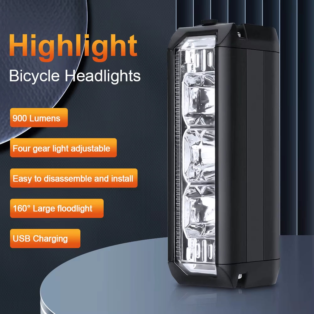 USB Rechargeable Bike Front Light 900 Lumens Cycling Light 2000Mah Bike Lights for Night Riding/Cycling Safety Lamp