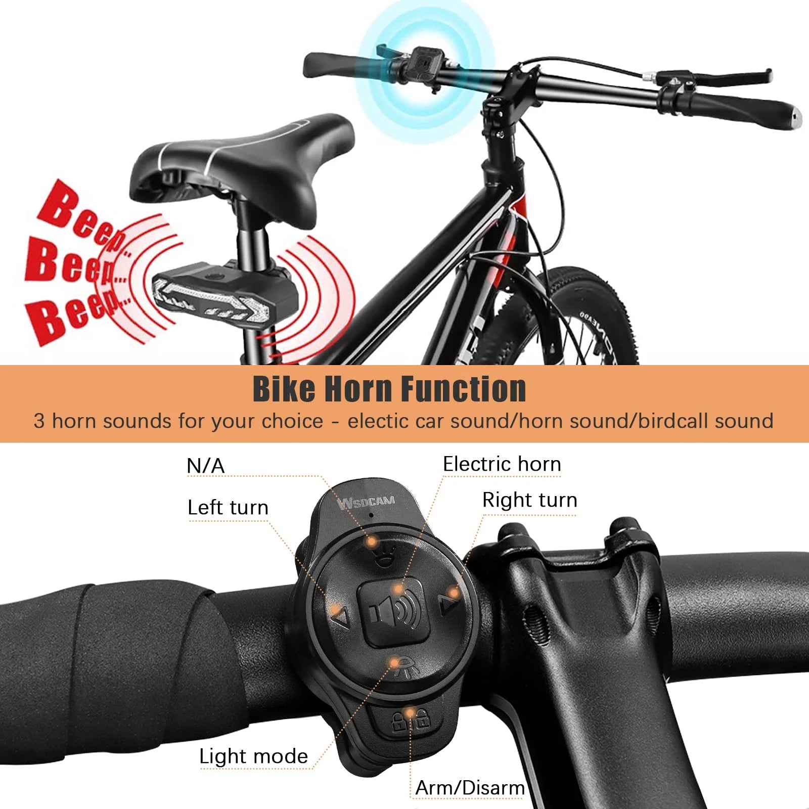 5-In-1 Bicycles Tail Light Alarm Rechargeable for Night Ride with Turn Signals Brake Light and Remote Control