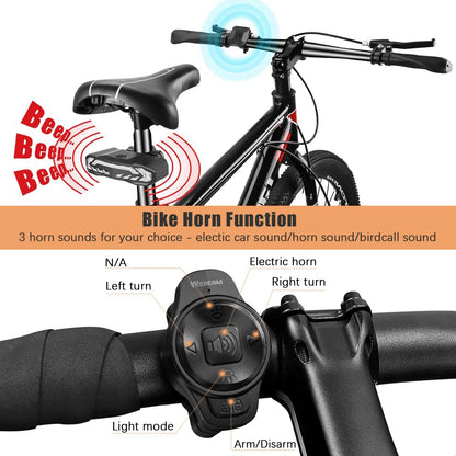 5-In-1 Bicycles Tail Light Alarm Rechargeable for Night Ride with Turn Signals Brake Light and Remote Control