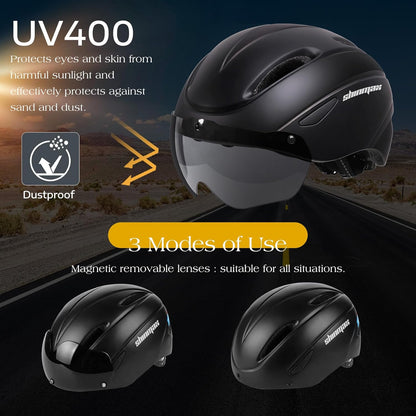 Bike Helmet for Men Women, Bicycle Helmet with Detachable Magnetic Goggles Adjustable for Adult Road Biking Mountain Cycling Helmet (BC-001)