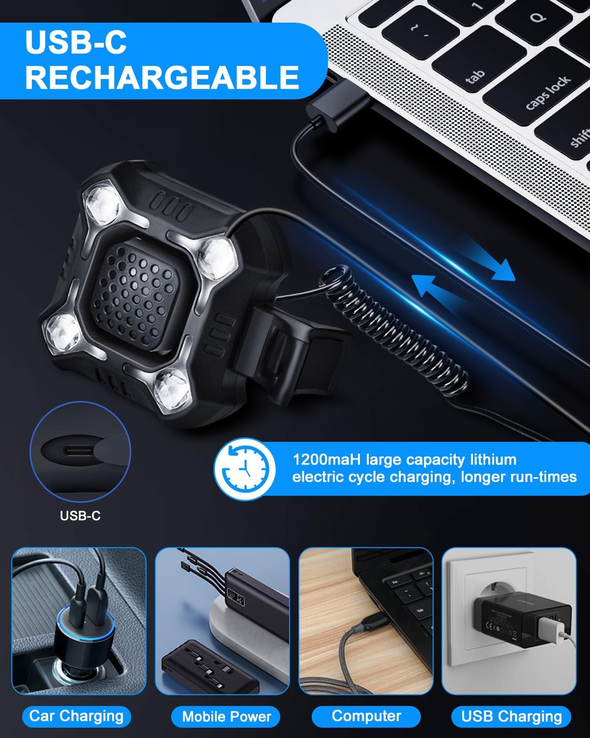 2-in-1 bike horn with headlight, USB-C rechargeable – photo 5
