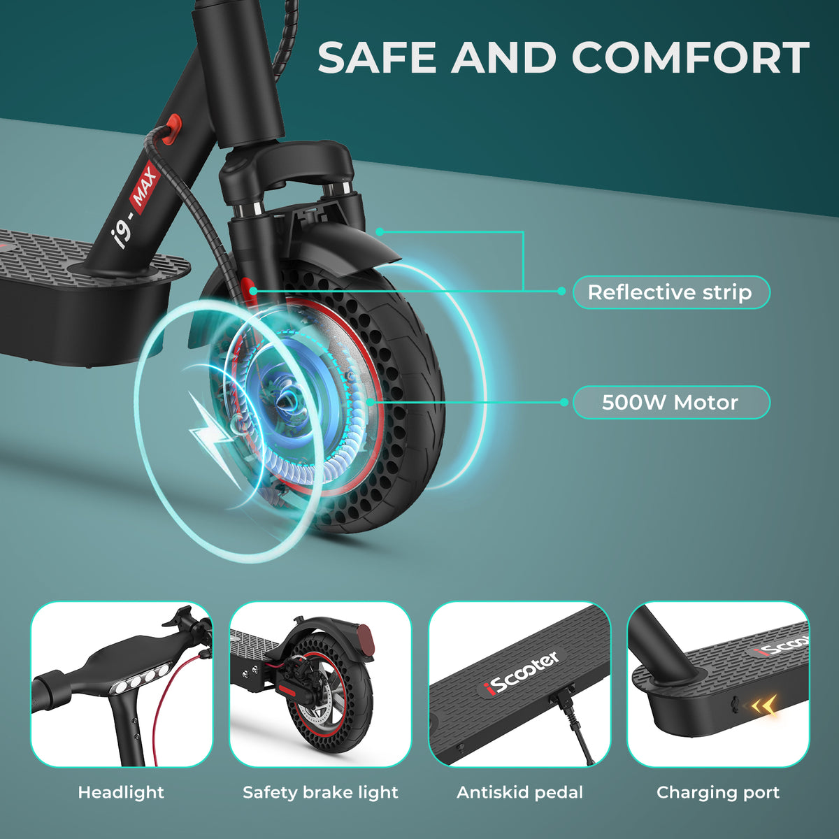 iScooter Outstanding i9Max Electric Scooter for Adults, 500W, 20Miles – photo 4