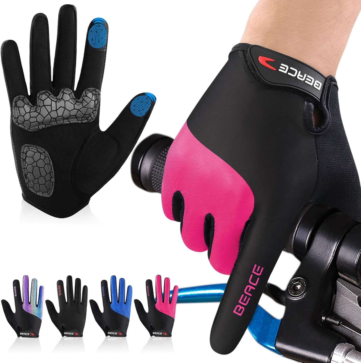 Cycling Bike Biking Gloves for Women(Colorful Night Glow) with Touch Screen-Full Finger Workout Road Mountain Bike Gloves Anti-Slip Silicone Palm