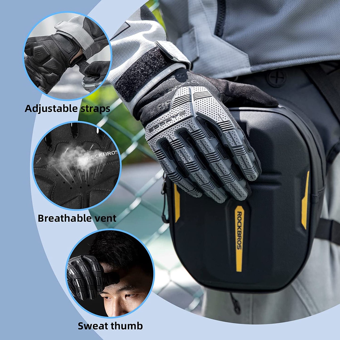 Mountain Bike Gloves with Gel Pad Touch Screen Knuckle Protection for BMX MX ATV MTB Racing Black