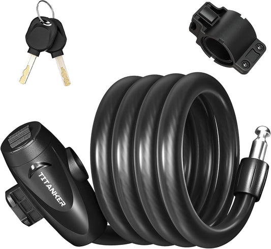 Bike Lock, 1/2 Inch Thick Bike Lock Cable Coiled Secure Bicycle Lock with Keys Scooter Lock Bike Locks Heavy Duty anti Theft Bike Cable Lock with Mounting Bracket (4Feet, 6 Feet)