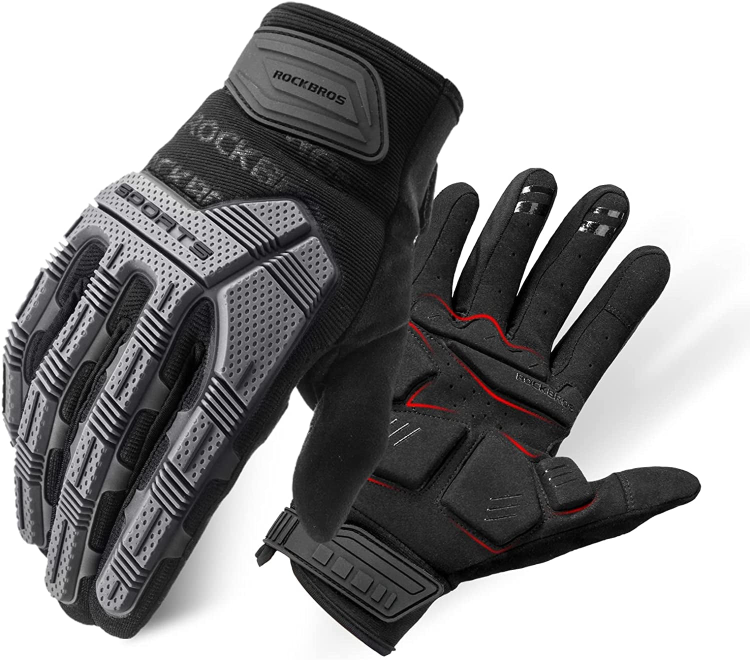Mountain Bike Gloves with Gel Pad Touch Screen Knuckle Protection for BMX MX ATV MTB Racing Black