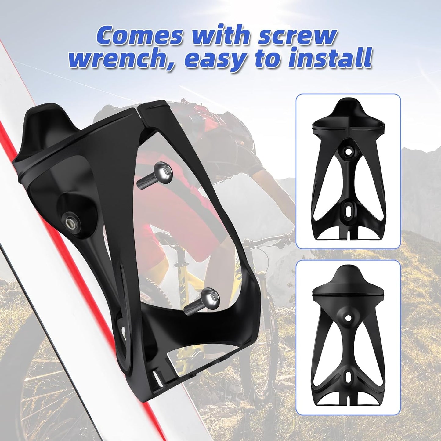 Bike Water Bottle Holder - 2 Pcs Ultralight Bicycle Cup Holder Cage with Screws Tool, Universal Resin Cycling Bottle Rack Brackets for Road MTB Mountain Bike, Fits for 2.75-3.94" Diameter Cup