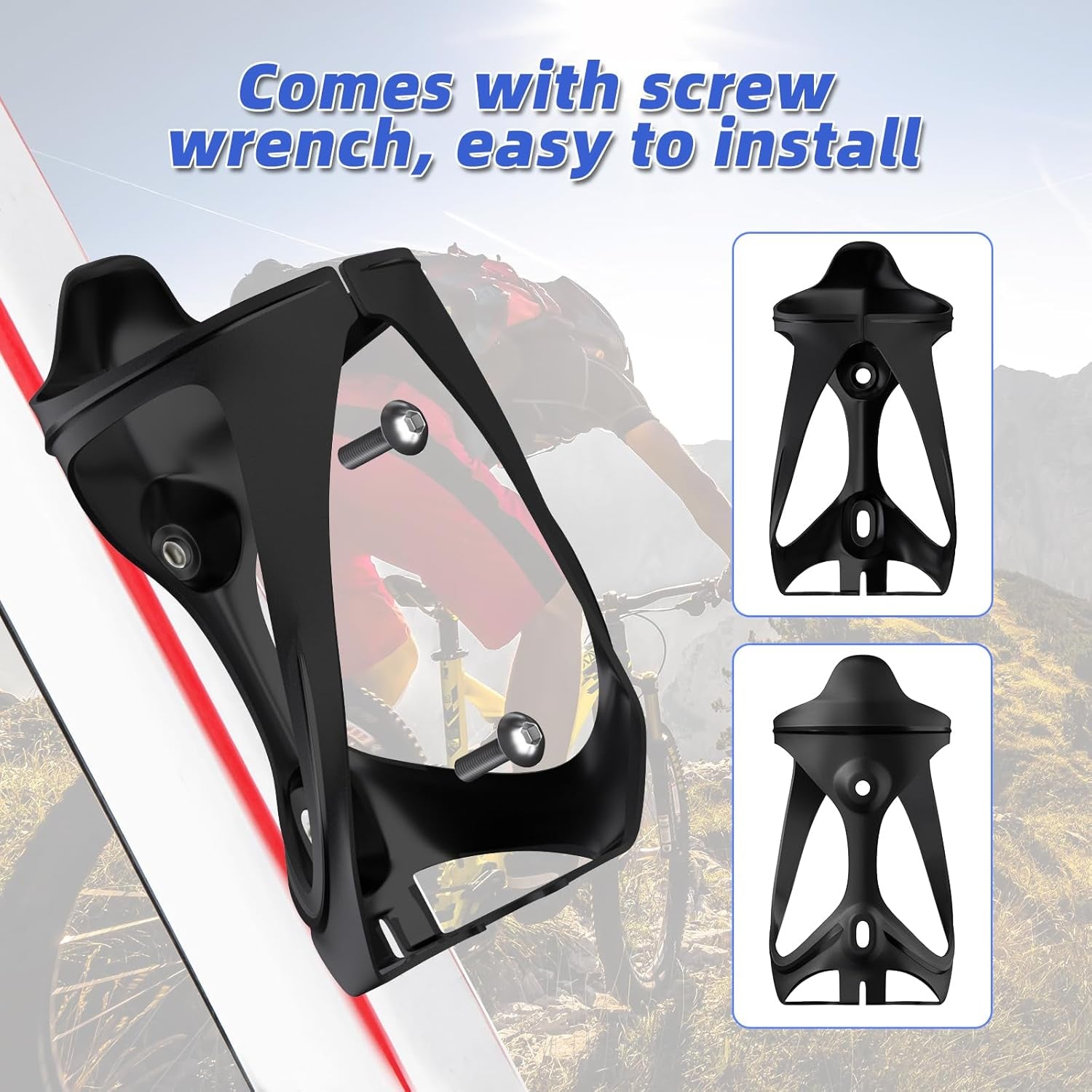 Bike Water Bottle Holder - 2 Pcs Ultralight Bicycle Cup Holder Cage with Screws Tool, Universal Resin Cycling Bottle Rack Brackets for Road MTB Mountain Bike, Fits for 2.75-3.94" Diameter Cup