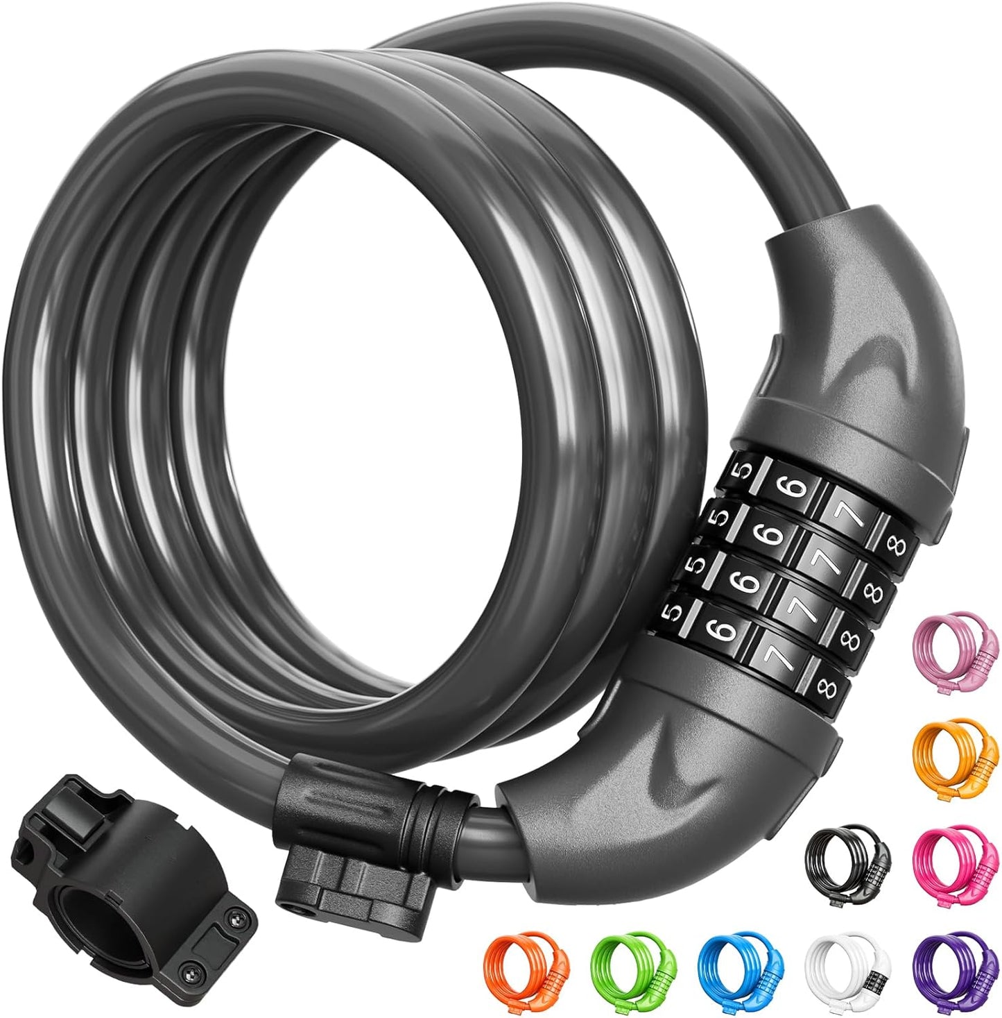 Bike Lock, Bicycle Lock 4 Feet Cable Lock 1/2 Inch Resettable Bike Lock Combination with Mounting Bracket, Bike Accessories for Bicycle, Electric Scooter, Motorcycle