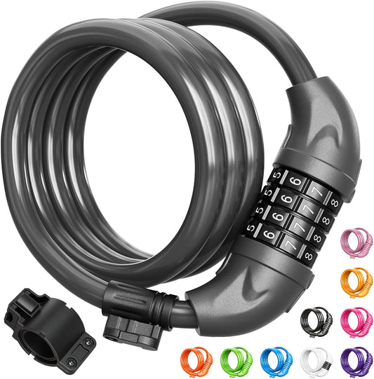 Bike Lock, Bicycle Lock 4 Feet Cable Lock 1/2 Inch Resettable Bike Lock Combination with Mounting Bracket, Bike Accessories for Bicycle, Electric Scooter, Motorcycle