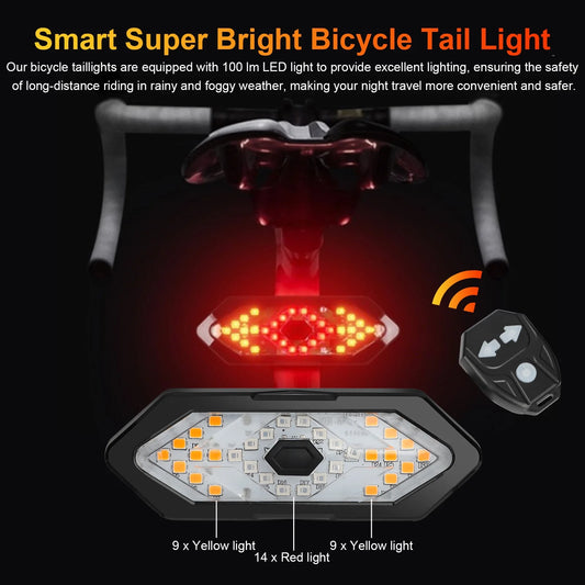 Bike Turn Signals Light, 100LM 5-In-1 Smart Bright Bike Rear Tail Lamp IPX2 USB Charge Waterproof Safety Cycle Night Light