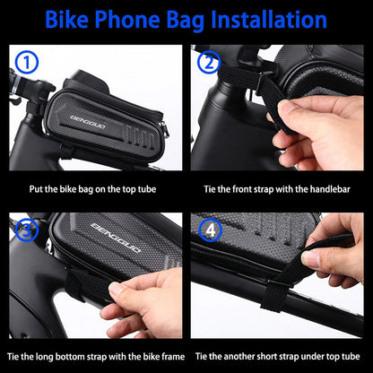 Bike Bags for Bicycles,Bike Phone Front Frame Bag,Waterproof Bicycle Phone Mount Top Tube Cycling Frame Bag Bike Phone Holder Bag Bike Accessories Bag with TPU Touch Screen Sun Visor Fit 7Inch