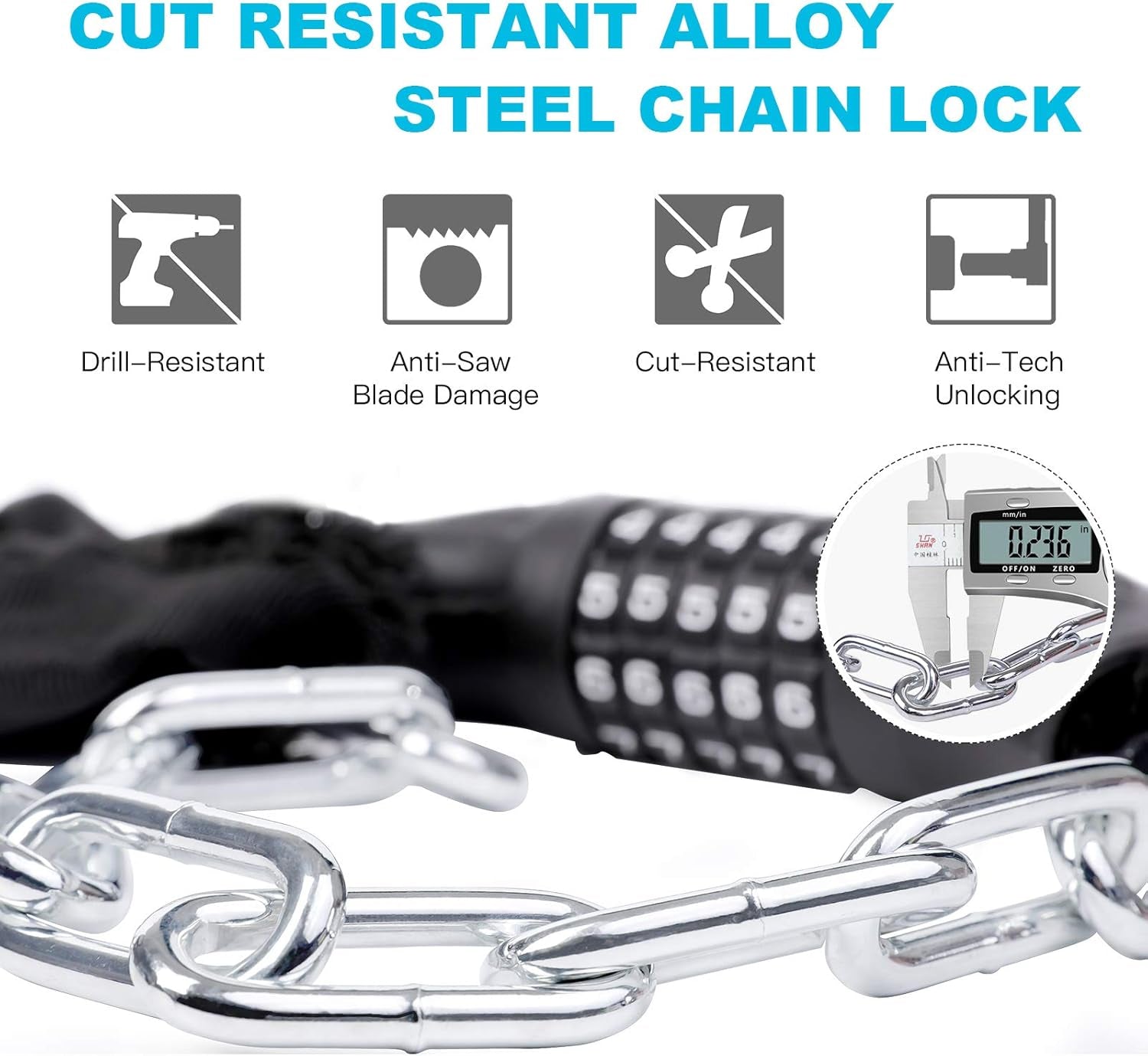 3FT/4FT Bike Chain Lock - 5-Digit Combination Anti-Theft Bicycle & Motorcycle Lock