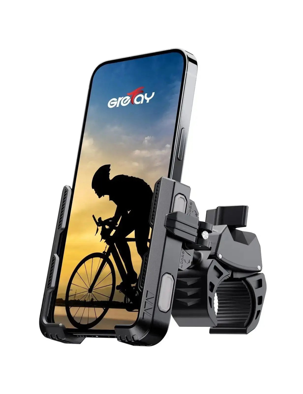 Grefay quick-release bike phone mount with crab-clip clamp, black