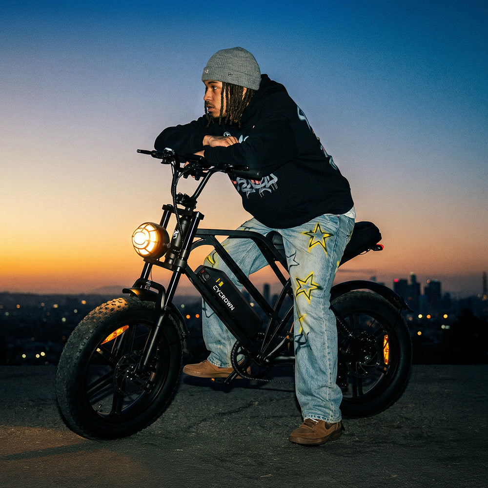 Cycrown CycHunter S electric moped bike rear three-quarter view