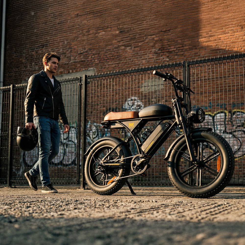 Cycrown Run Plus dual battery moped-style electric bike, side view