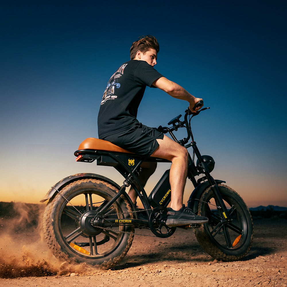 Cycrown Run S moped-style electric bike in black, side view