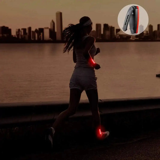 USB LED safety light clipped onto bike, backpack, and dog collar